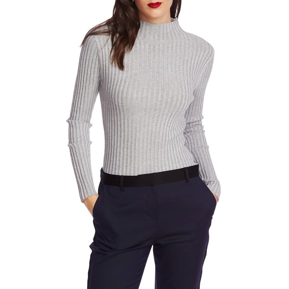 COURT & ROWE Metallic Mock Neck Ribbed Sweater